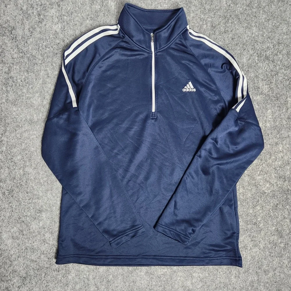adidas Golf Quarter‎ Zip Sweatshirt Men XL Blue White Stripe Performance Active